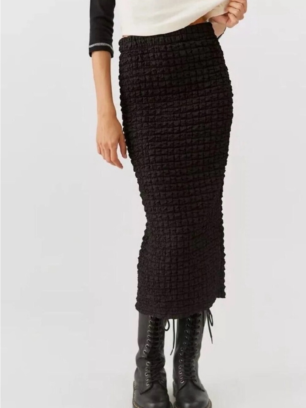 Urban Outfitters UO Kimmy Bubble Knit Midi Skirt Black Small Punk Grunge